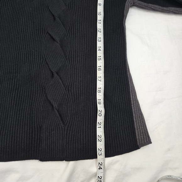 Liverpool Los Angeles M Black Ribbed Sweater Criss Cross Neck Colorblock Knit - Picture 8 of 11